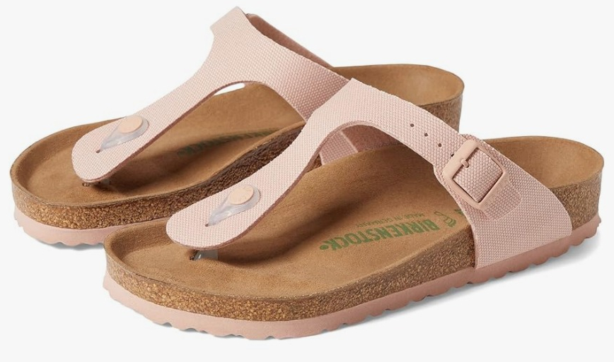 pair of Birkenstock sandals with pink straps