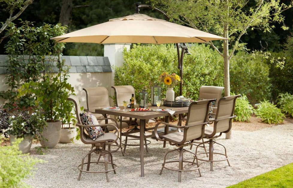 large umbrella over a patio table