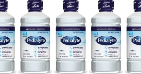 row of bottles of Pedialyte