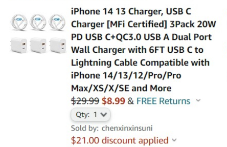 Chargers screenshot of Amazon checkout
