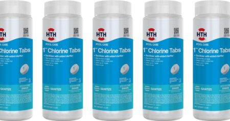 row of chlorine tab bottles