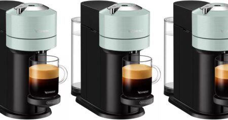 three images of a Nespresso machine