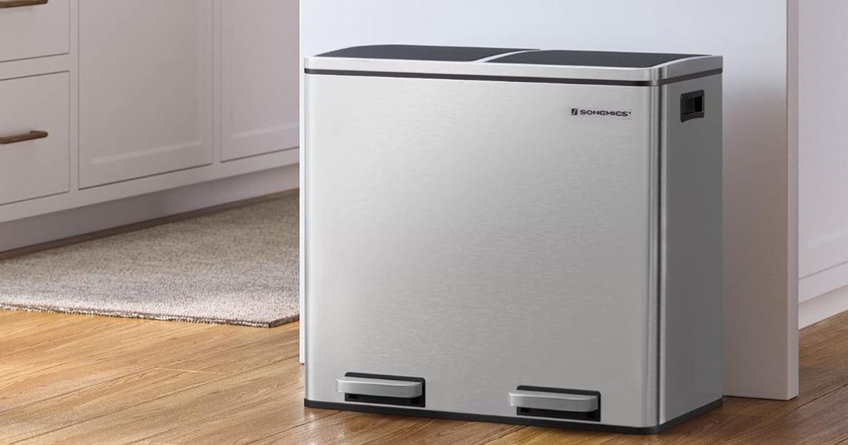 Songmic Trash Can double trash can in a kitchen