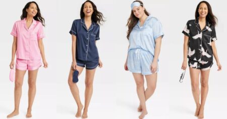 four women wearing pajamas