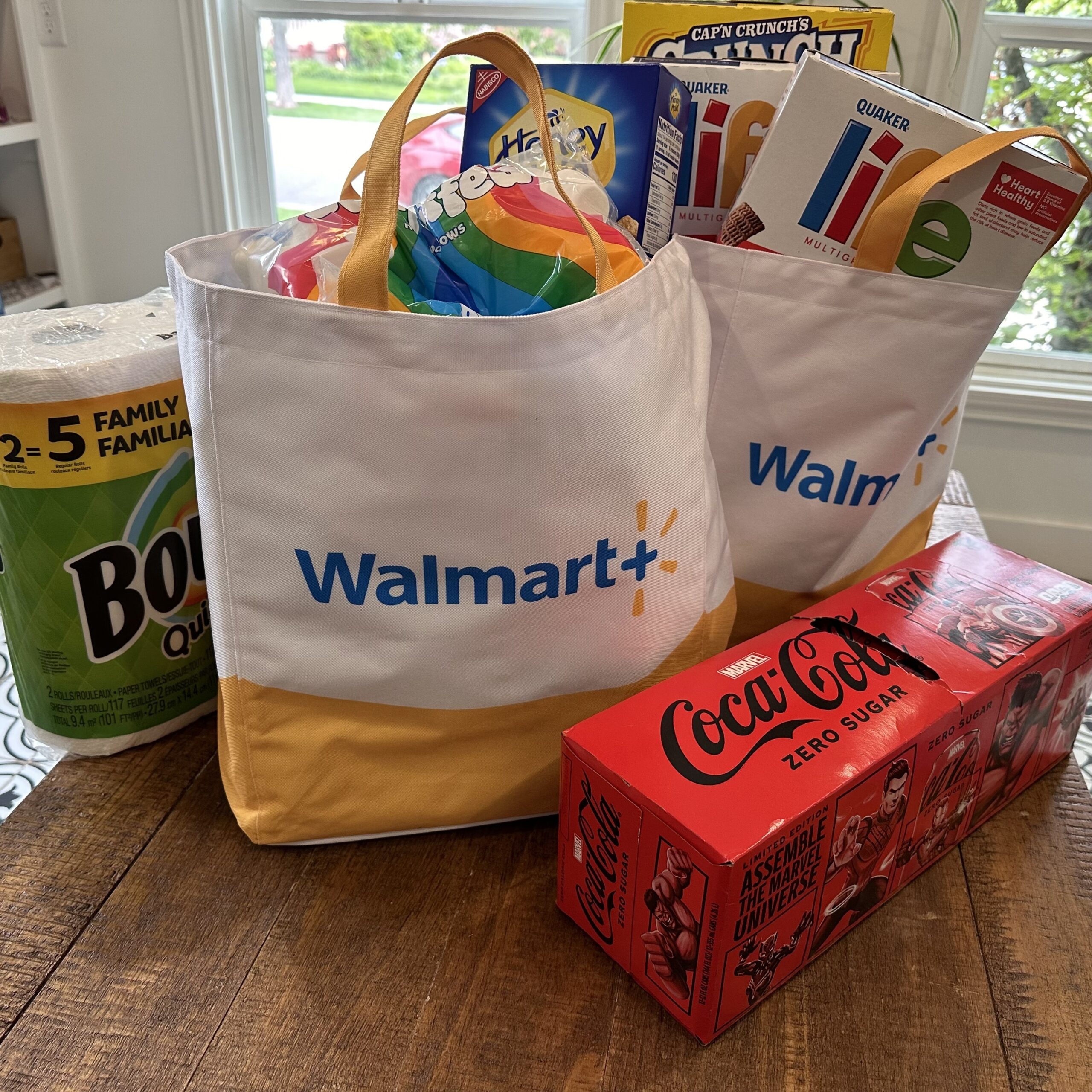 Walmart+ bags with groceries