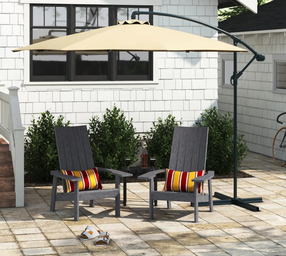 Chalone Cantilever Umbrella patio umbrella over two chairs