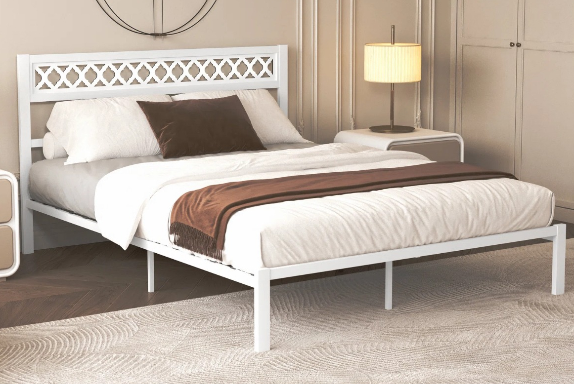 white metal platform bed