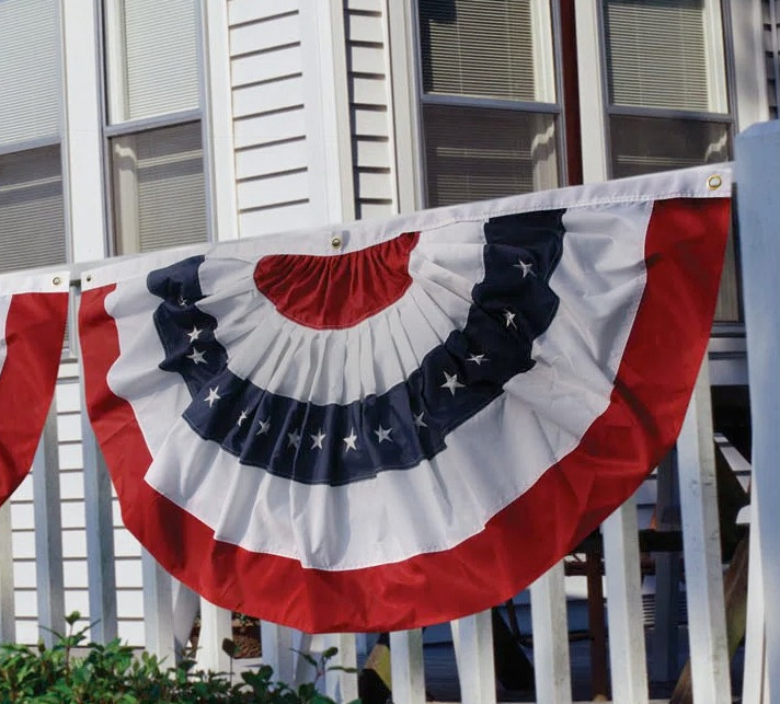 Sided Patriotic Nylon x in Bunting with Grommets patriotic bunting on a deck railing