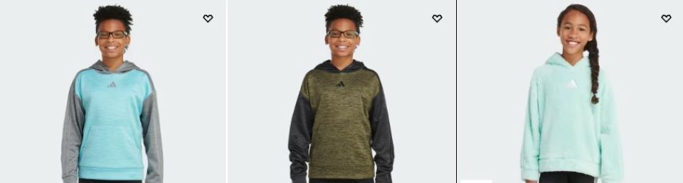 three kids wearing adidas hoodies