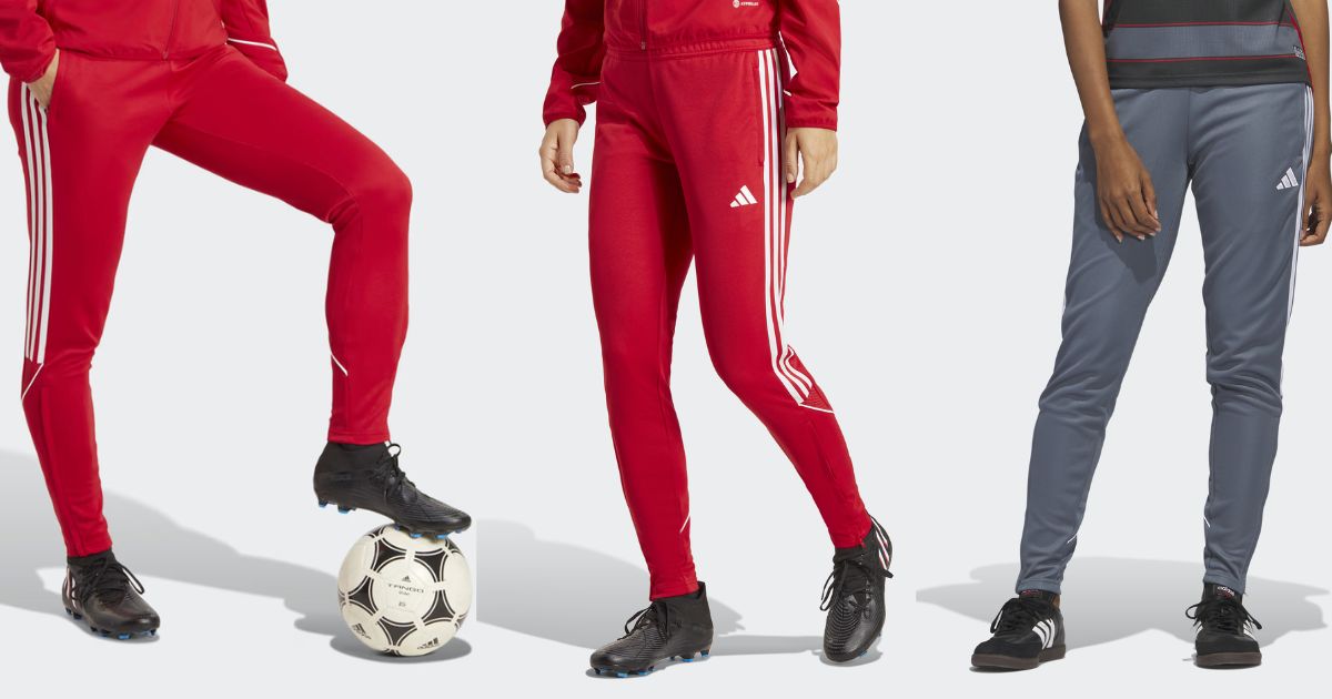 three women wearing adidas pants