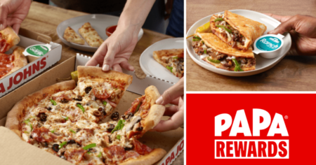 papa johns pizza on table people grabbing slices -papa johns pizza deals