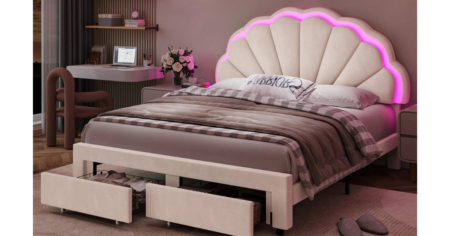 upholstered bed led rainbow