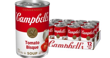 Campbell's Tomato Bisque soup can and case
