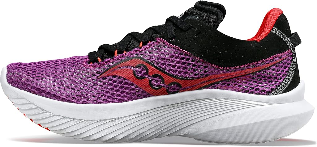purple, black, and white Saucony sneaker
