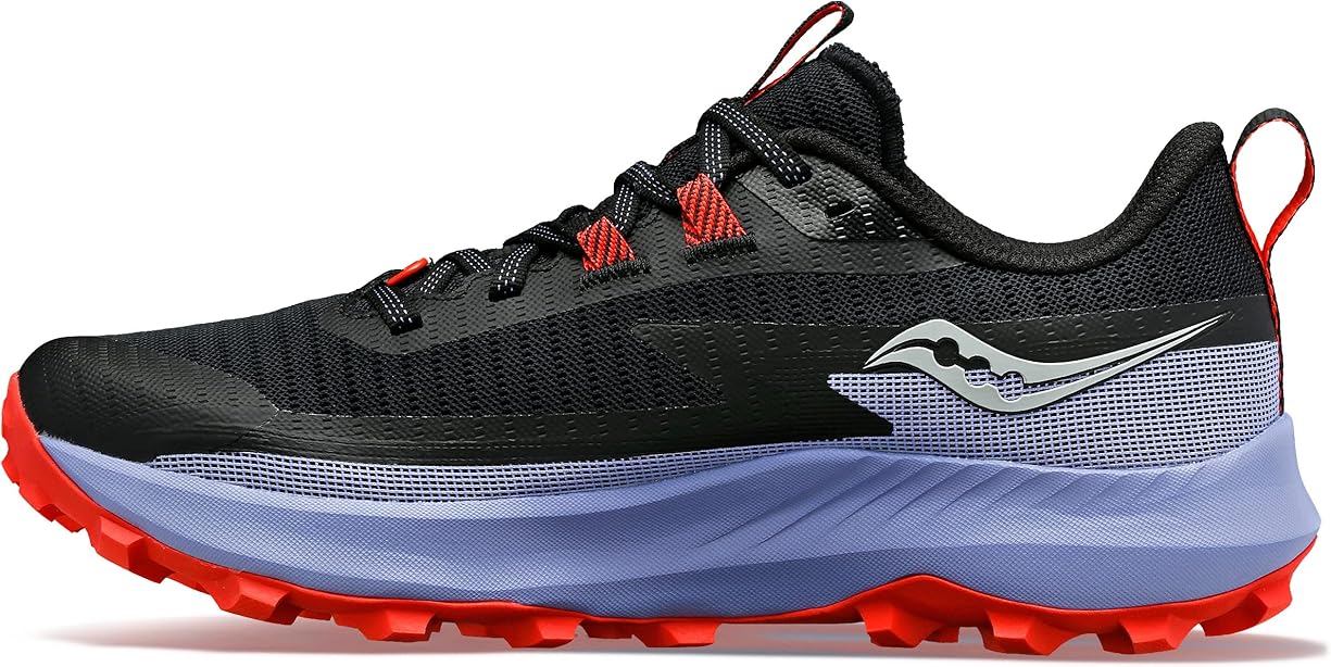 black, purple and red sneaker