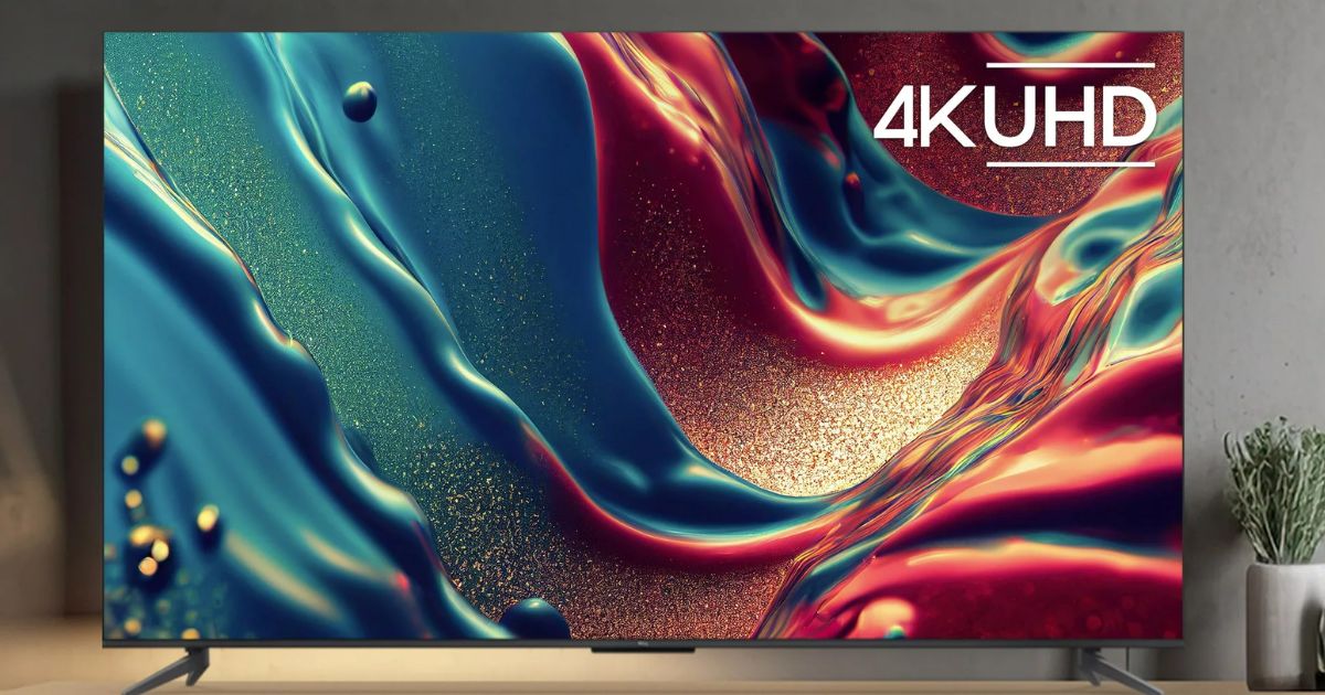 TCL TV large TV with liquid graphics on it