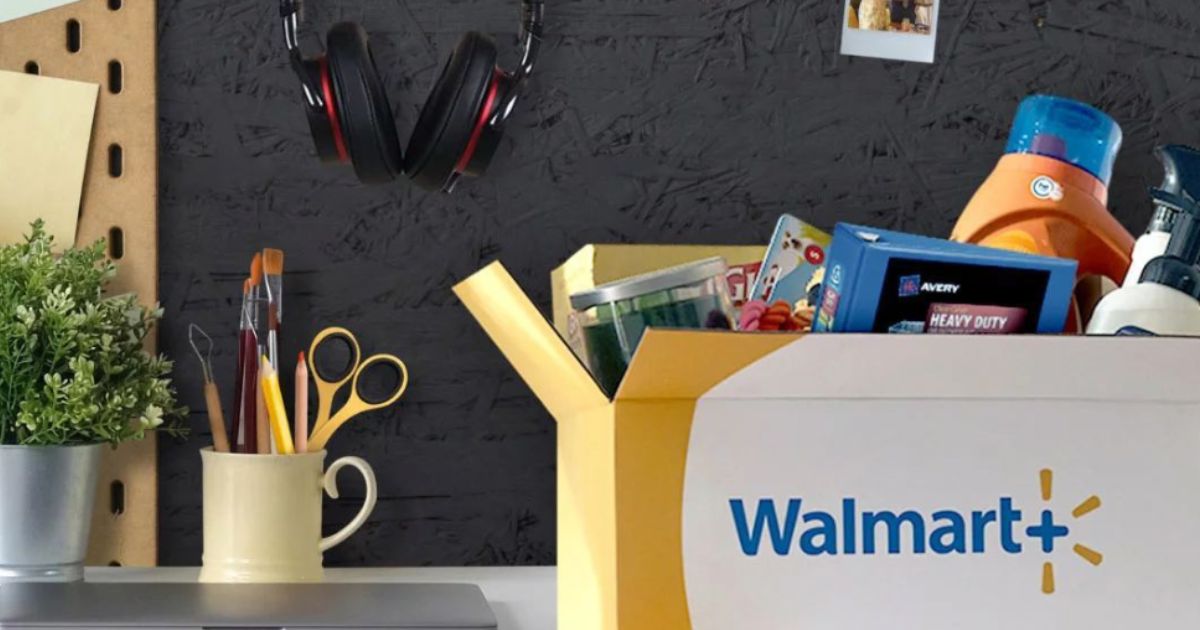 box on a desk with school supplies in it