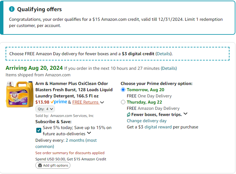 laundry detergent checkout screen