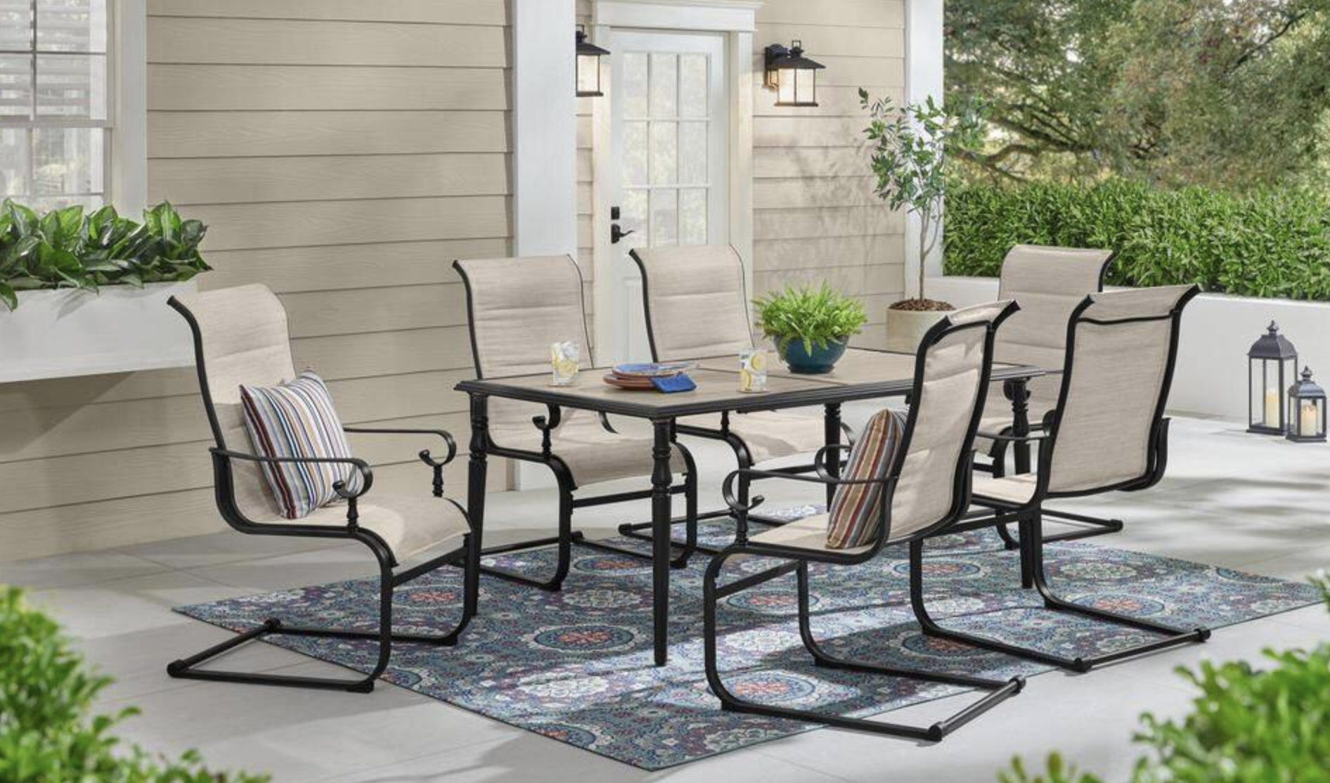 Hampton Bay Glenridge Falls 7 Piece Metal Padded Sling Rectangular Outdoor Dining Set