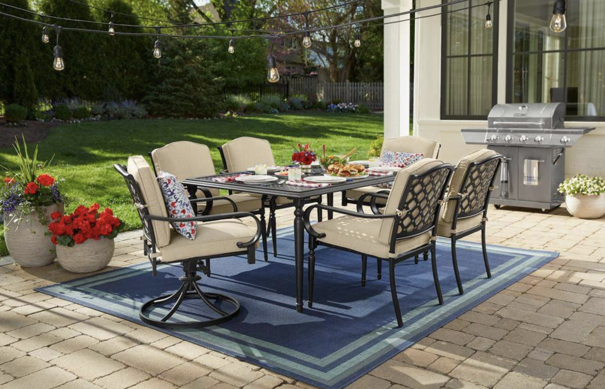 Hampton Bay Laurel Oaks 7 Piece Dark Brown Steel Outdoor Patio Dining Set with CushionGuard Putty Cushions