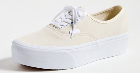 tan and white Vans sneaker