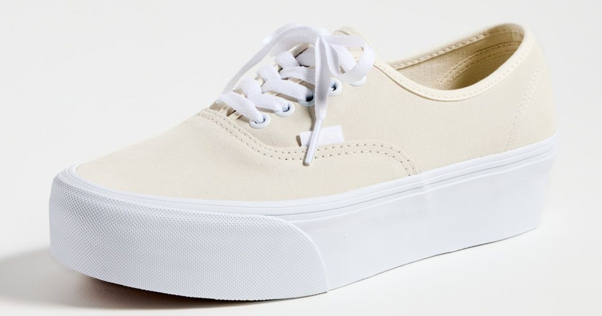 tan and white Vans sneaker