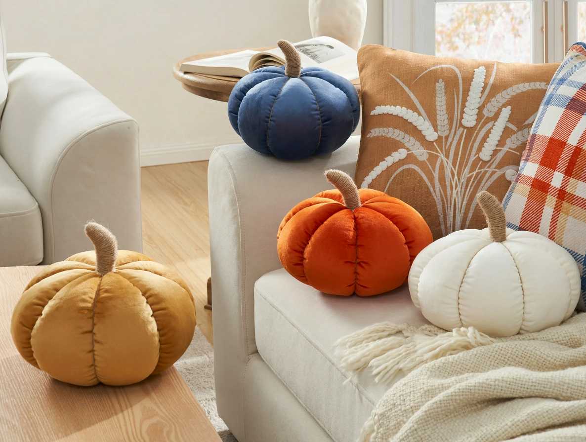 pillow pumpkins on a couch