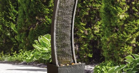 waterfall fountain on a patio