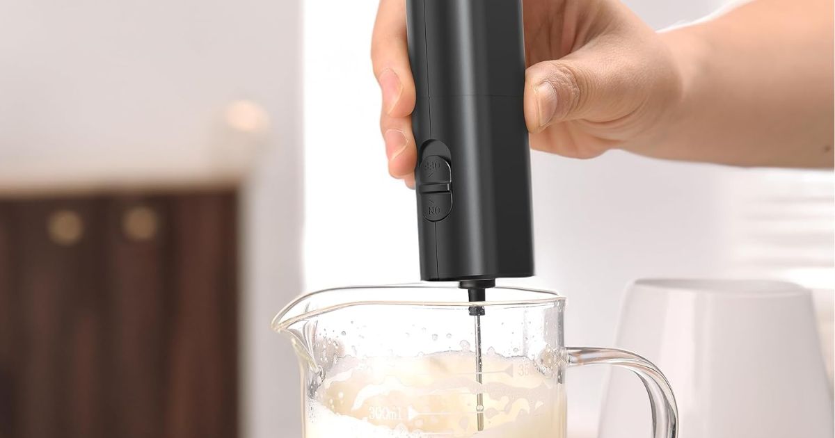 Milk frother hand holding a milk frother