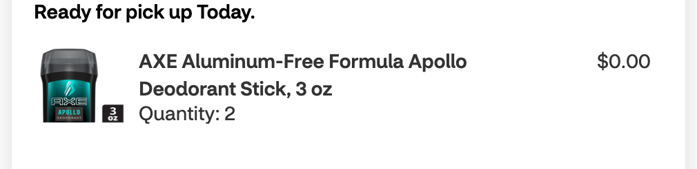 AXE deodorant checkout screenshot