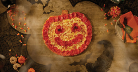 Jack O Lantern Pizza On A Table From Papa John s