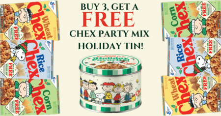 Free Chex x Peanuts Chex Party Mix Holiday Tin