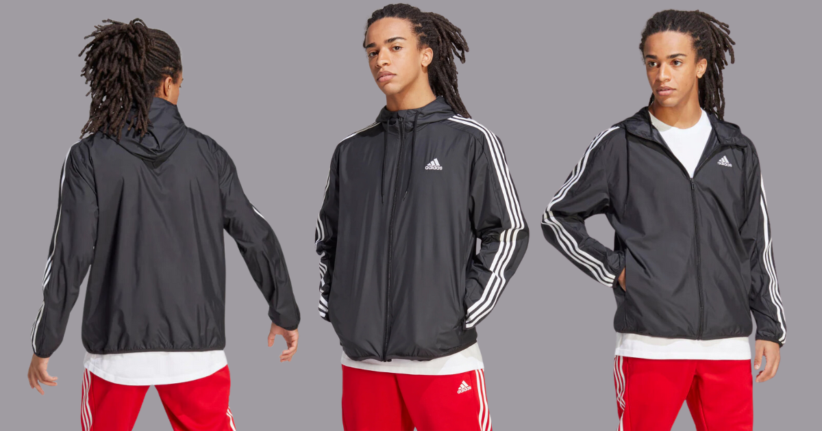 Adidas Essentials Woven 3-Stripes Windbreaker Only $16.80 Shipped