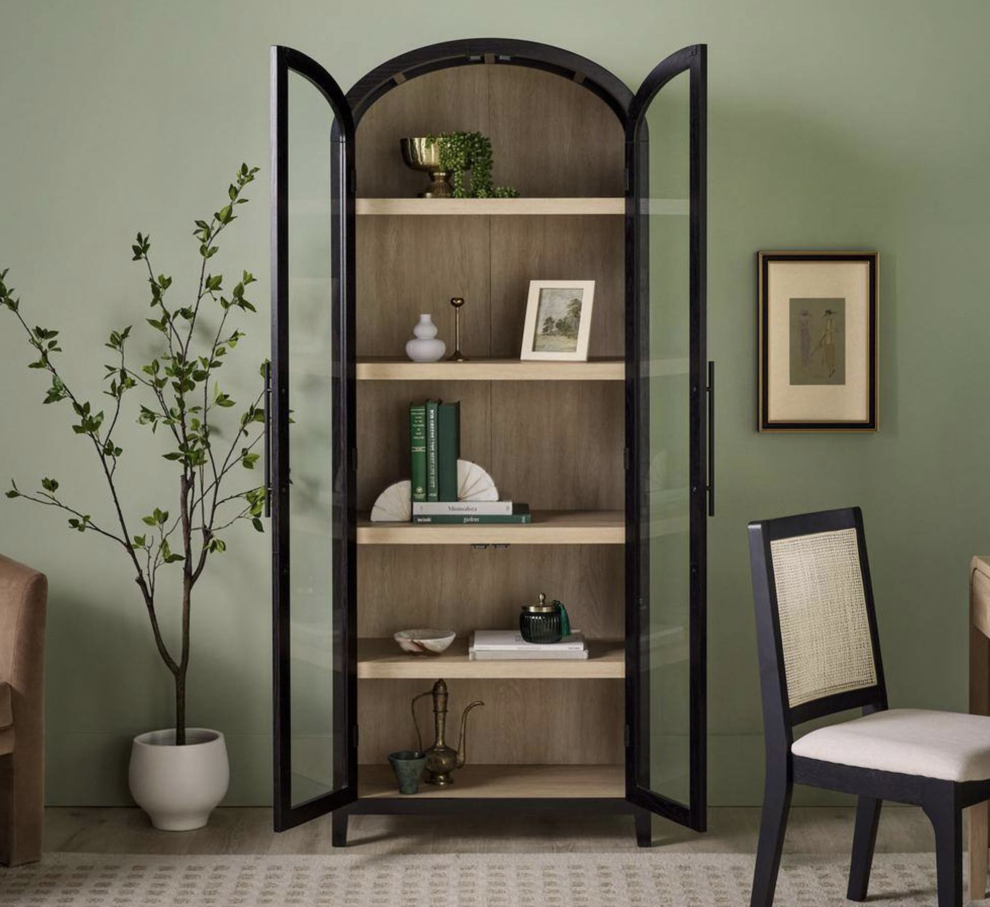 Welwick Designs Arched 76 in Tall Black Wood 5 Shelf Bookcase with Full Length Glass Doors