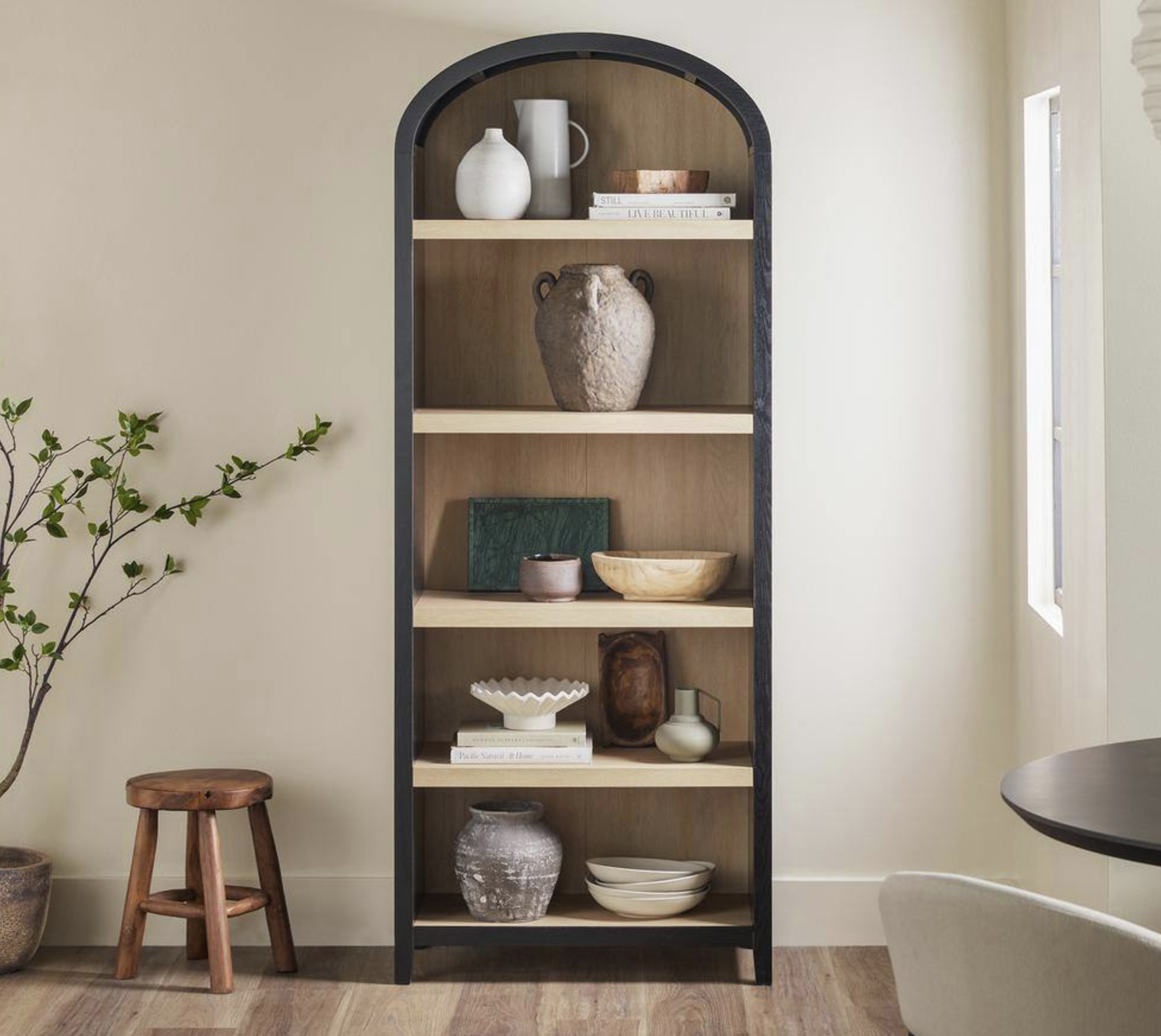 Welwick Designs Arched 76 in Tall Black Wood 5 Shelf Bookcase with Open Front Storage Design
