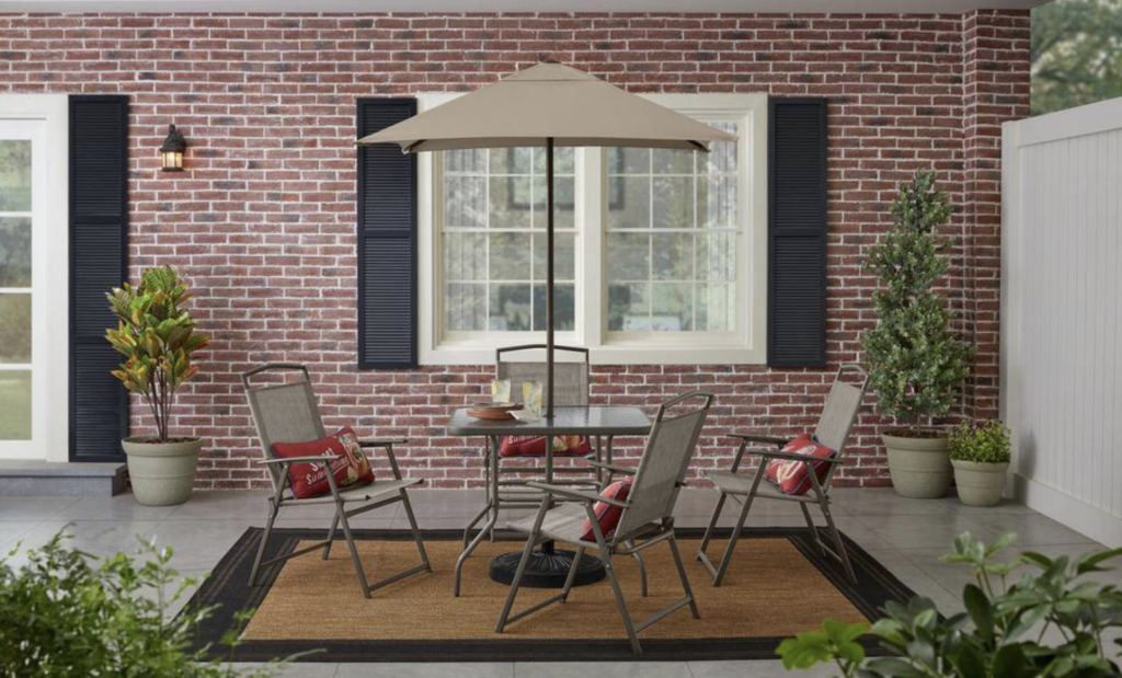 StyleWell Amberview 6 Piece Steel Square Outdoor Dining Set in Brown with Umbrella StyleWell Amberview 6 Piece Steel Square Outdoor Dining Set in Brown with Umbrella