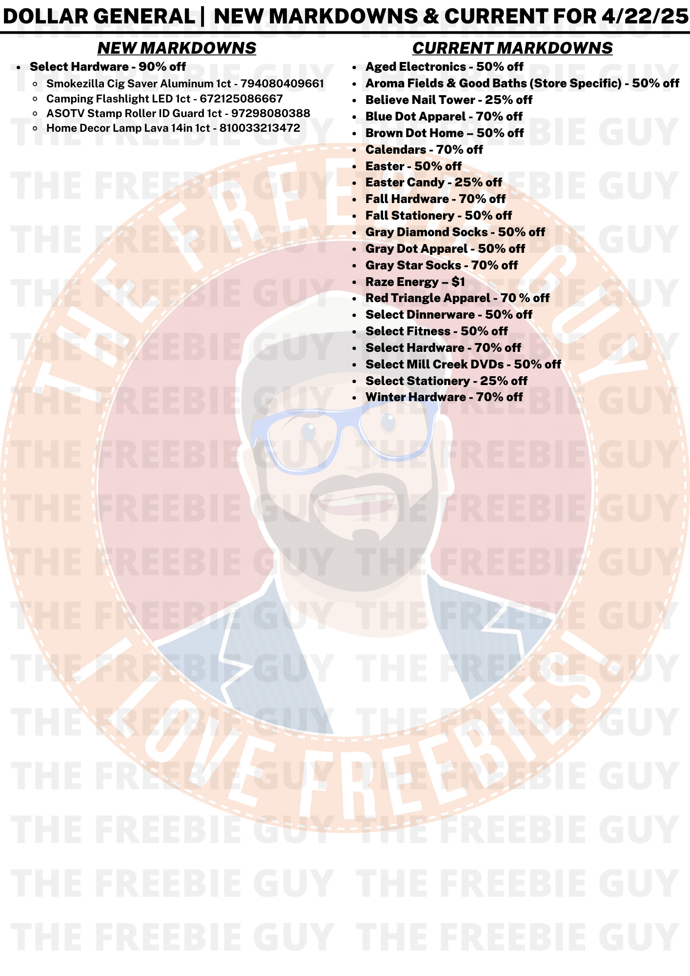 DOLLAR GENERAL NEW MARKDOWNS CURRENT FOR APRIL 22 2025