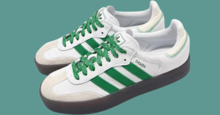 ADIDAS ORIGINALS SAMBAE SNEAKERS IN WHITE AND GREEN