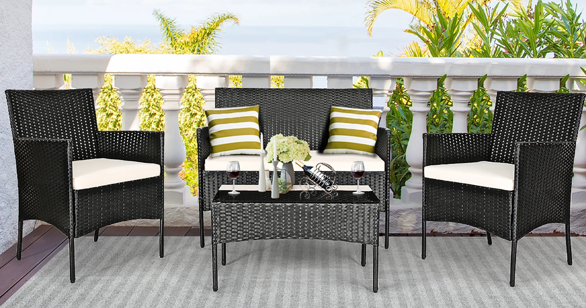 Costway 4pcs Patio Furniture Set Rattan Wicker Conversation set