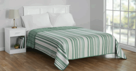 Mainstays Green Vertical Stripe Microfiber Quilt FullQueen Reversible