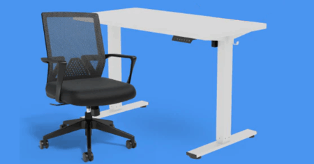 Staples Electric Rectangular Adjustable Standing Desk and Ergonomic Chair
