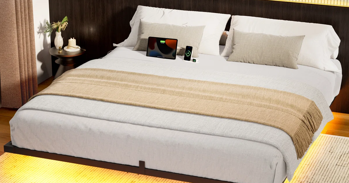 Ebern Designs Zoller Floating Bed with LED