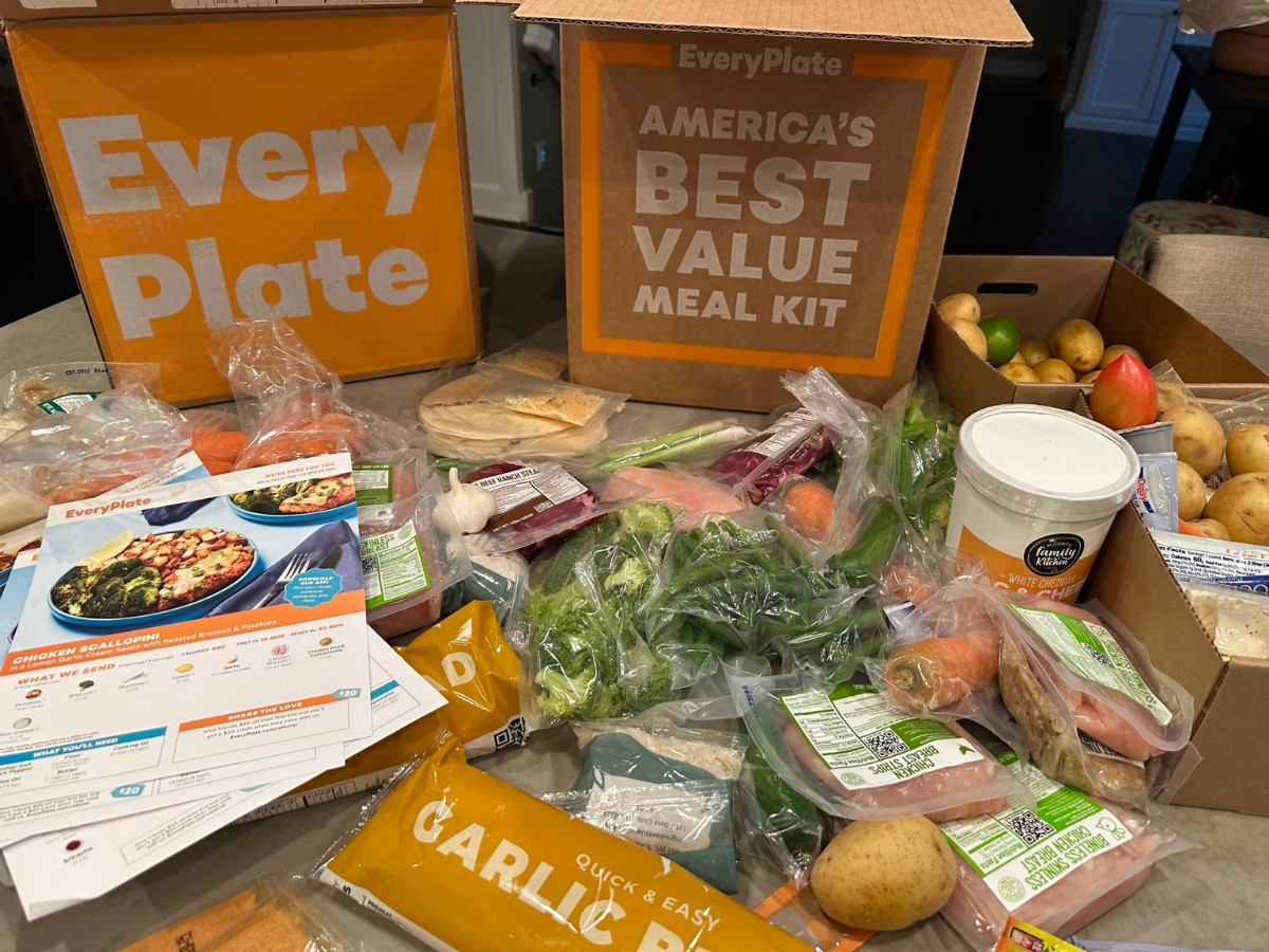 Everyplate meal box with food around it