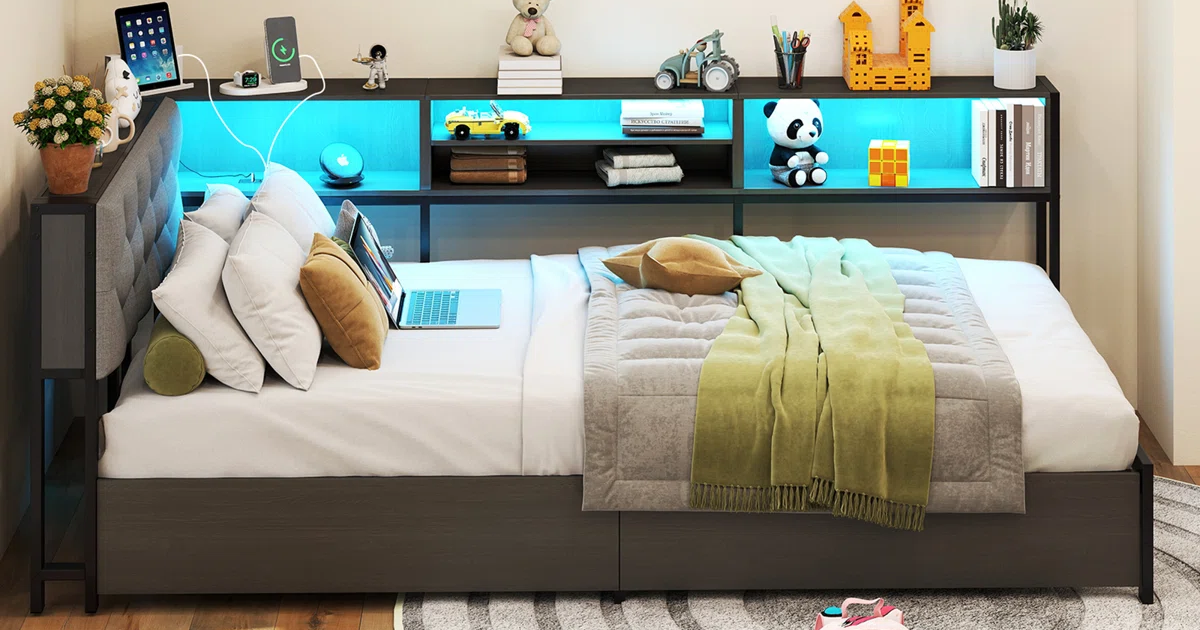 Twin Size Corner Bed Frame With LED Lights Twin Size Corner Bed Frame With LED Lights