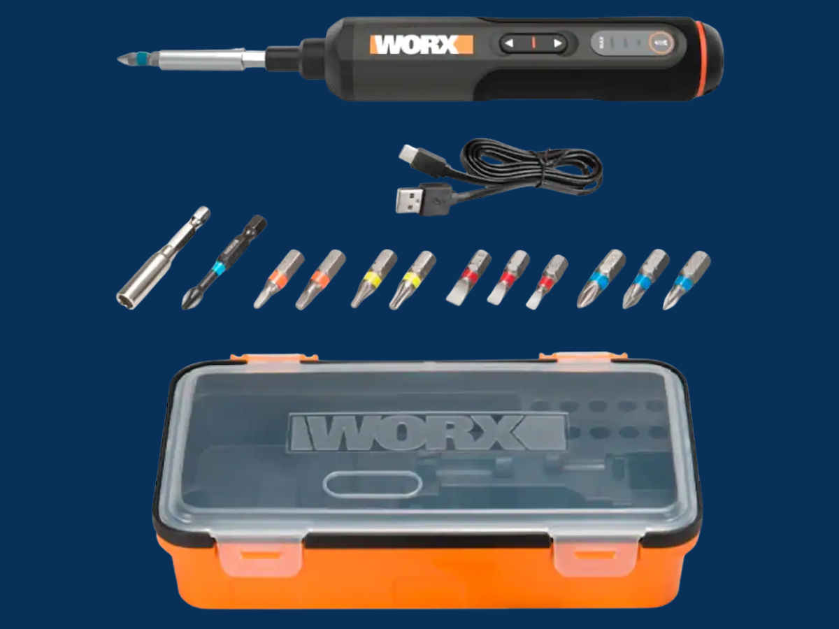 WORX 4V 3 Speed Compact Screwdriver with 12 Accessory Bits Dual LED Lights and 3 Gear Torque Black WORX - 4V 3-Speed Compact Screwdriver with 12 Accessory Bits, Dual LED Lights, and 3 Gear Torque - Black