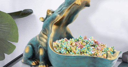 Hippo Statue,Large Hippopotamus Figurine Home Sculpture with Resin, Hippo Candy Jar, Candy Dish Bowl for Office Desk