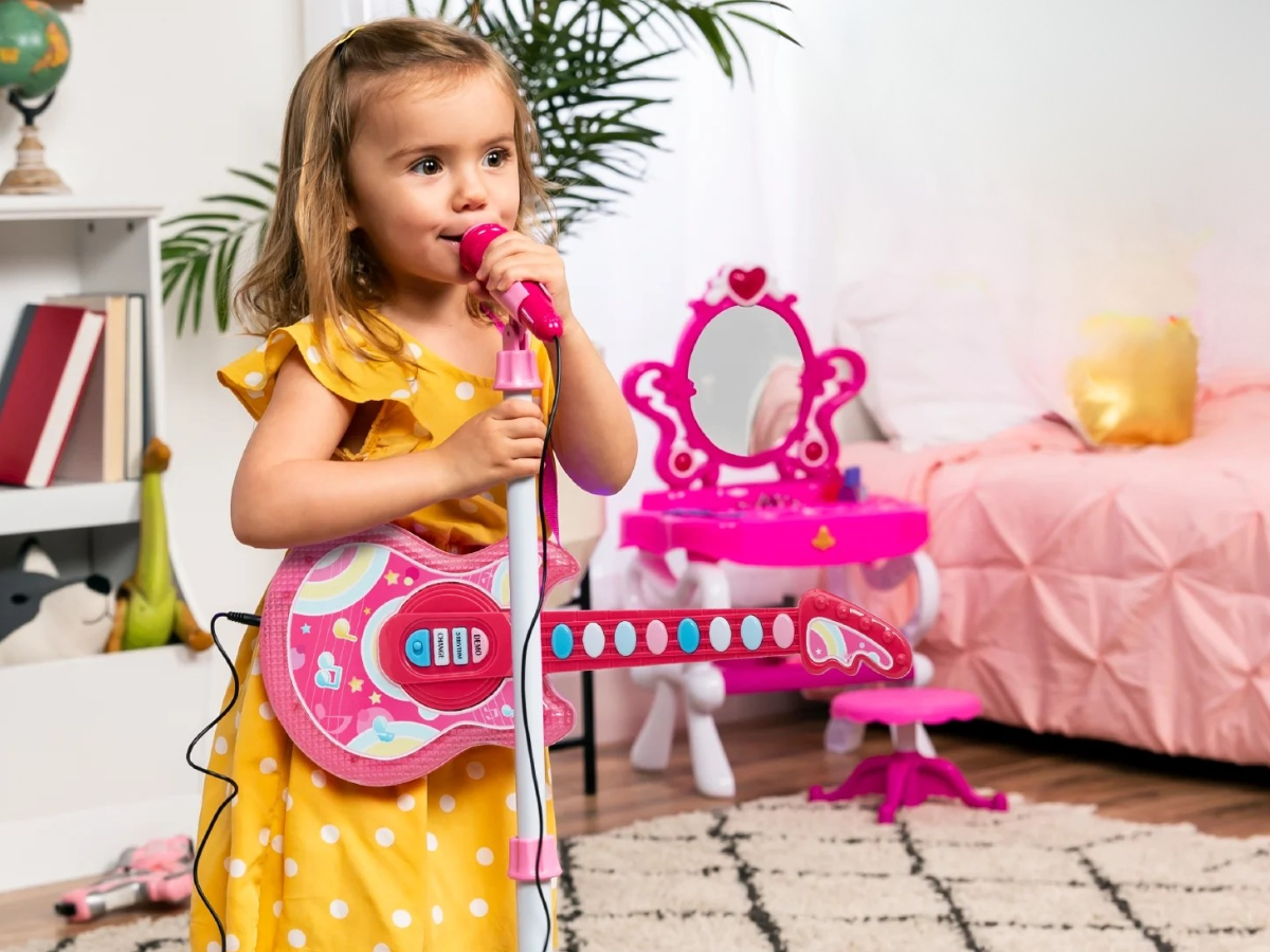 Best Choice Products 19in Kids Flash Guitar Pretend Play Musical Instrument Toy for Toddlers w Mic Stand Royal Blue rockstar in the making kids toy