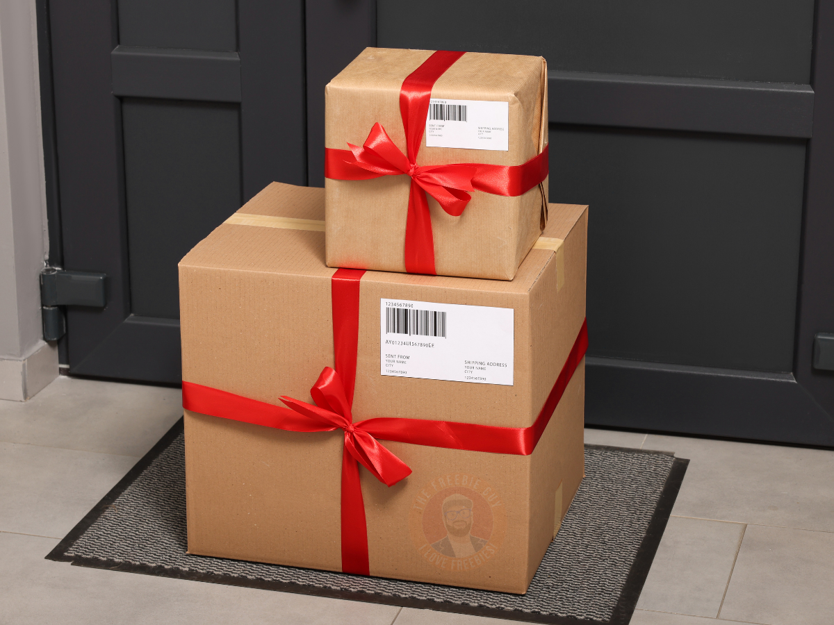 Boxes Wrapped in a Bow on a DoorStep