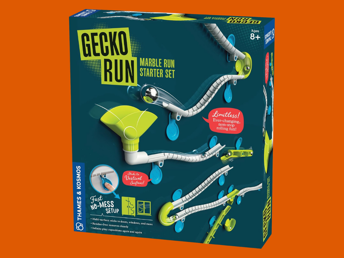 Gecko Run Marble Run Starter Set by Thames & Kosmos Toy of The Year Winner 63 Piece Vertical Marble Run Flexible Tracks Fast No Mess Setup vertical marble run