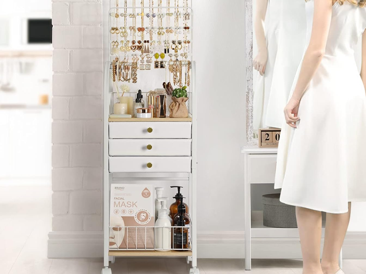 Keebofly Large Jewelry Organizer Stand with 3 Box Drawer